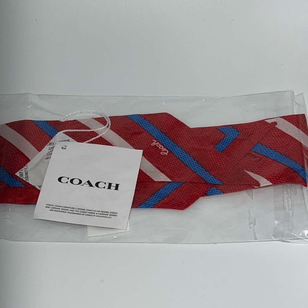 Coach NTW Red Stripe 100% Silk Scarf - Picture 5 of 7